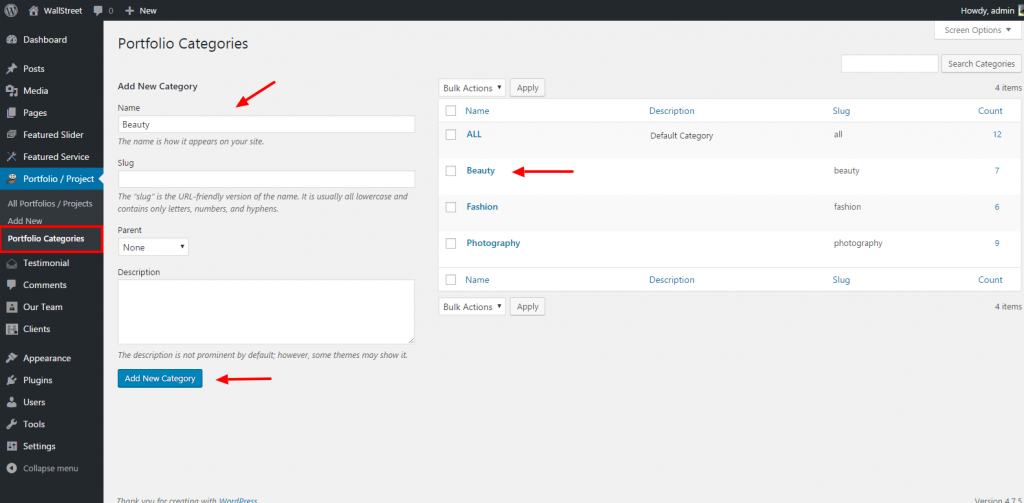 How to Add Portfolio / Project in Wallstreet Theme – Webriti Help Centre