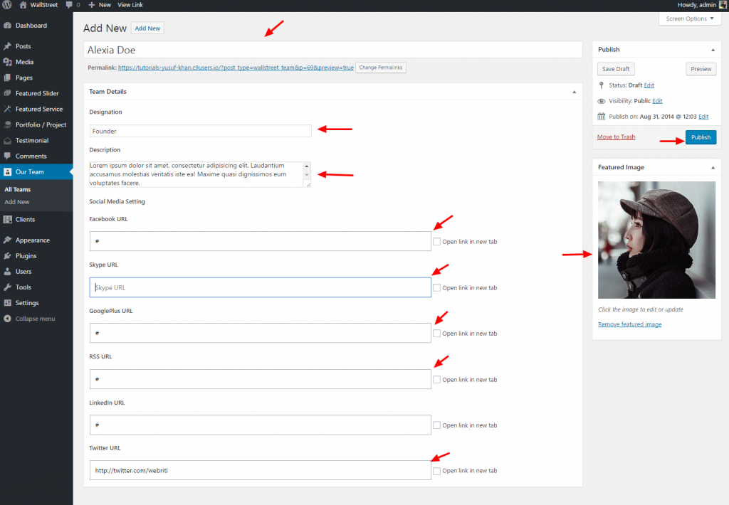 How to Add Team in WallStreet Theme – Webriti Help Centre